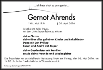 Traueranzeige von Gernot Ahrends  von Magdeburger Volksstimme