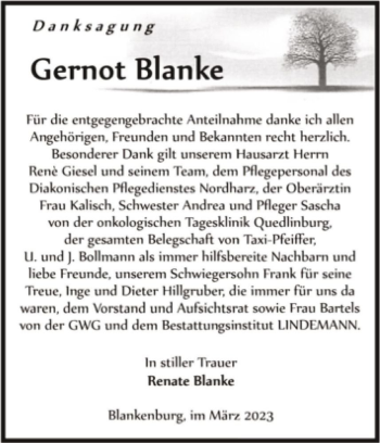 Traueranzeige von Gernot Blanke  von Magdeburger Volksstimme