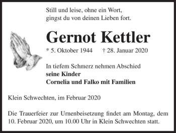 Traueranzeige von Gernot Kettler  von Magdeburger Volksstimme