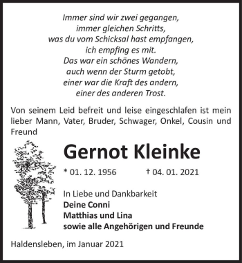 Traueranzeige von Gernot Kleinke  von Magdeburger Volksstimme