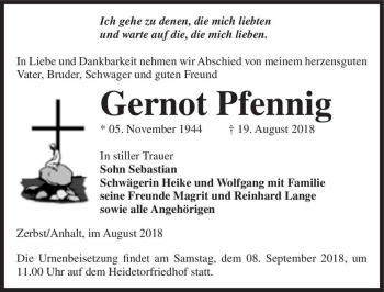 Traueranzeige von Gernot Pfennig  von Magdeburger Volksstimme
