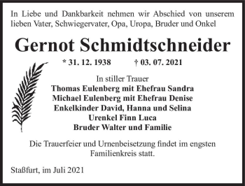 Traueranzeige von Gernot Schmidtschneider  von Magdeburger Volksstimme