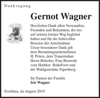 Traueranzeige von Gernot Wagner  von Magdeburger Volksstimme