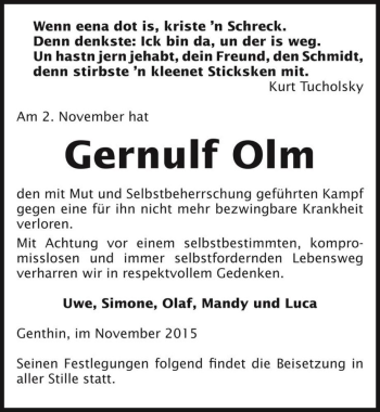 Traueranzeige von Gernulf Olm  von Magdeburger Volksstimme