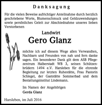 Traueranzeige von Gero Glanz  von Magdeburger Volksstimme
