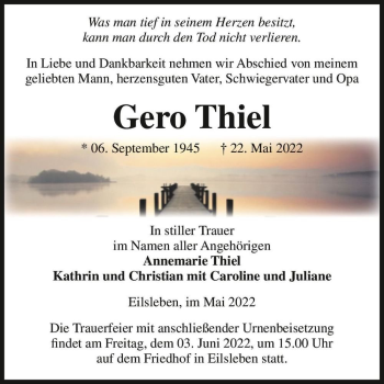 Traueranzeige von Gero Thiel  von Magdeburger Volksstimme