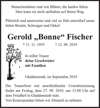 Traueranzeige von Gerold ,,Bonne