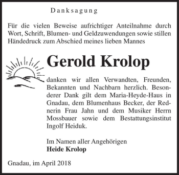 Traueranzeige von Gerold Krolop  von Magdeburger Volksstimme