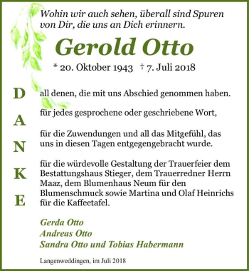 Traueranzeige von Gerold Otto  von Magdeburger Volksstimme