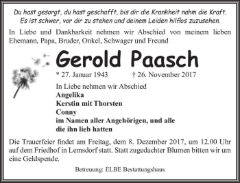 Traueranzeige von Gerold Paasch  von Magdeburger Volksstimme