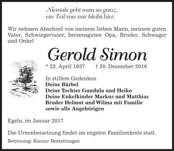 Traueranzeige von Gerold Simon  von Magdeburger Volksstimme