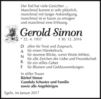 Traueranzeige von Gerold Simon  von Magdeburger Volksstimme