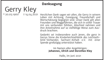Traueranzeige von Gerry Kley  von Magdeburger Volksstimme
