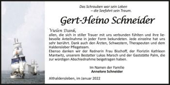 Traueranzeige von Gert-Heino Schneider  von Magdeburger Volksstimme