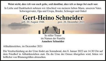 Traueranzeige von Gert-Heino Schneider  von Magdeburger Volksstimme