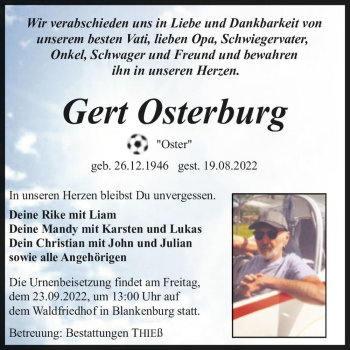 Traueranzeige von Gert 