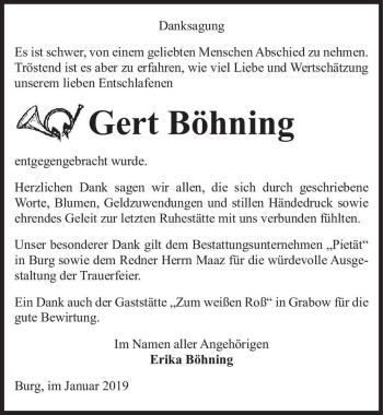 Traueranzeige von Gert Böhning  von Magdeburger Volksstimme
