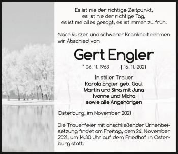 Traueranzeige von Gert Engler  von Magdeburger Volksstimme