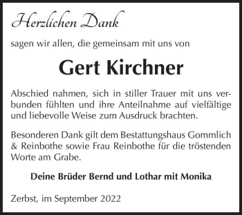 Traueranzeige von Gert Kirchner  von Magdeburger Volksstimme