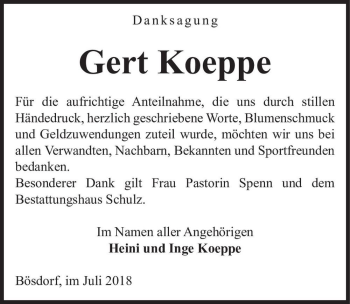 Traueranzeige von Gert Koeppe  von Magdeburger Volksstimme
