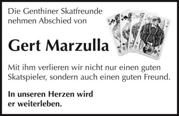 Traueranzeige von Gert Marzulla  von Magdeburger Volksstimme