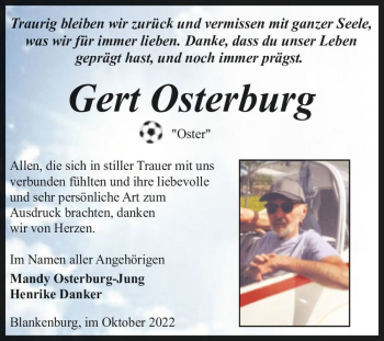 Traueranzeige von Gert Osterburg “Oster“  von Magdeburger Volksstimme