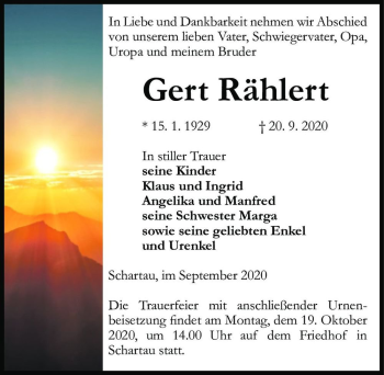 Traueranzeige von Gert Rählert  von Magdeburger Volksstimme