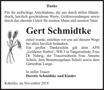 Traueranzeige von Gert Schmidtke  von Magdeburger Volksstimme