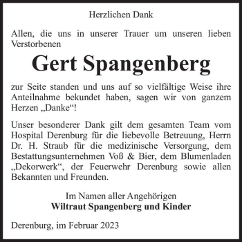 Traueranzeige von Gert Spangenberg  von Magdeburger Volksstimme