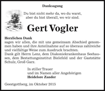 Traueranzeige von Gert Vogler  von Magdeburger Volksstimme