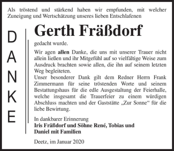 Traueranzeige von Gerth Fräßdorf  von Magdeburger Volksstimme