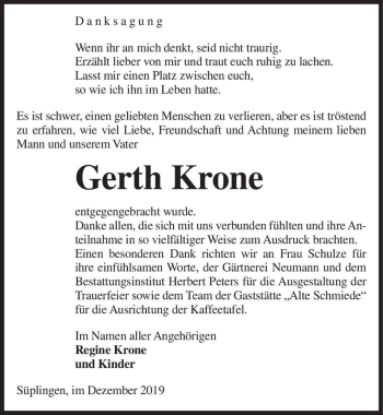 Traueranzeige von Gerth Krone  von Magdeburger Volksstimme