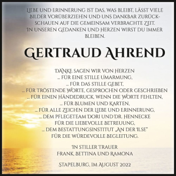 Traueranzeige von Gertraud Ahrend  von Magdeburger Volksstimme