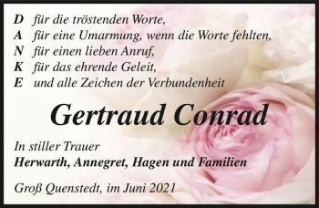 Traueranzeige von Gertraud Conrad  von Magdeburger Volksstimme