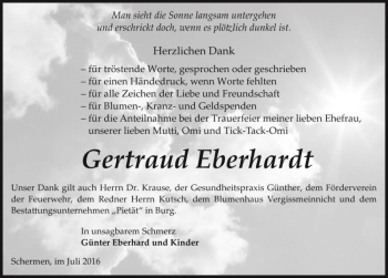 Traueranzeige von Gertraud Eberhardt  von Magdeburger Volksstimme