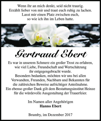 Traueranzeige von Gertraud Ebert  von Magdeburger Volksstimme