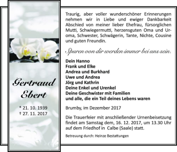 Traueranzeige von Gertraud Ebert  von Magdeburger Volksstimme