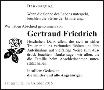 Traueranzeige von Gertraud Friedrich  von Magdeburger Volksstimme