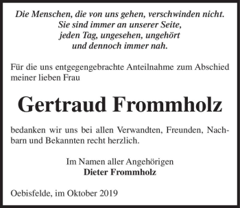 Traueranzeige von Gertraud Frommholz  von Magdeburger Volksstimme