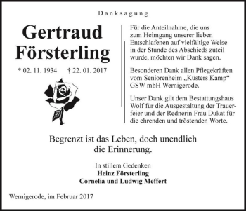 Traueranzeige von Gertraud Försterling  von Magdeburger Volksstimme