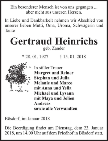 Traueranzeige von Gertraud Heinrichs (geb. Zander)  von Magdeburger Volksstimme