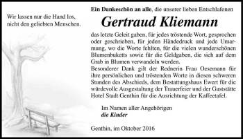 Traueranzeige von Gertraud Kliemann  von Magdeburger Volksstimme