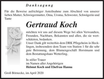 Traueranzeige von Gertraud Koch  von Magdeburger Volksstimme