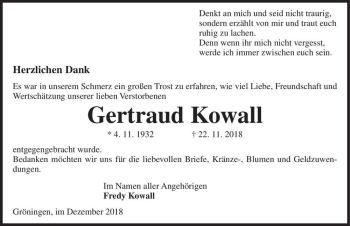 Traueranzeige von Gertraud Kowall  von Magdeburger Volksstimme
