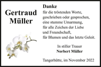 Traueranzeige von Gertraud Müller  von Magdeburger Volksstimme