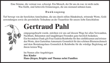 Traueranzeige von Gertraud Pahl  von Magdeburger Volksstimme