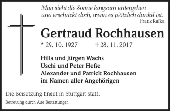 Traueranzeige von Gertraud Rochhausen  von Magdeburger Volksstimme