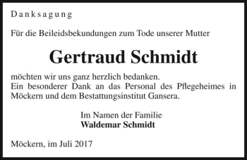 Traueranzeige von Gertraud Schmidt  von Magdeburger Volksstimme
