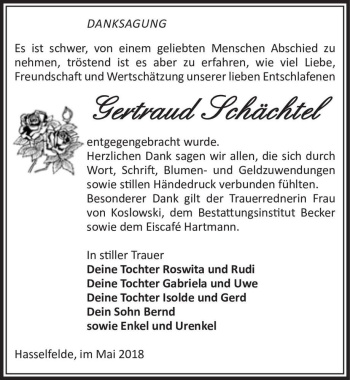 Traueranzeige von Gertraud Schächtel  von Magdeburger Volksstimme