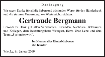 Traueranzeige von Gertraude Bergmann  von Magdeburger Volksstimme